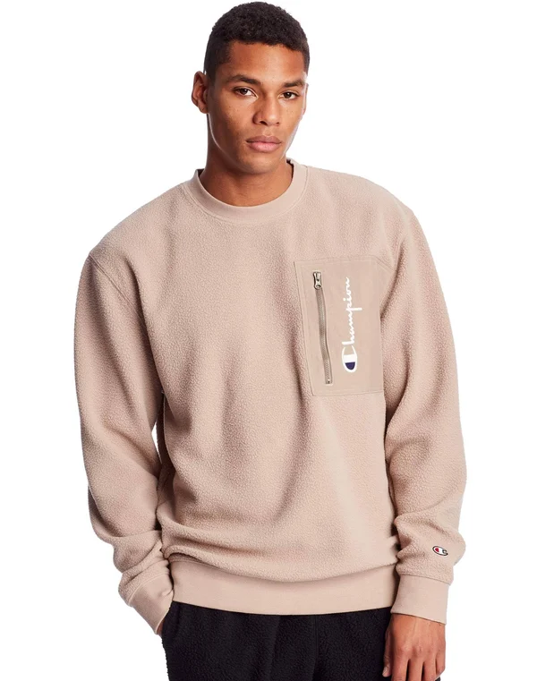 Champion Life Sherpa Crew Men's Clothing Dark Khaki : LG