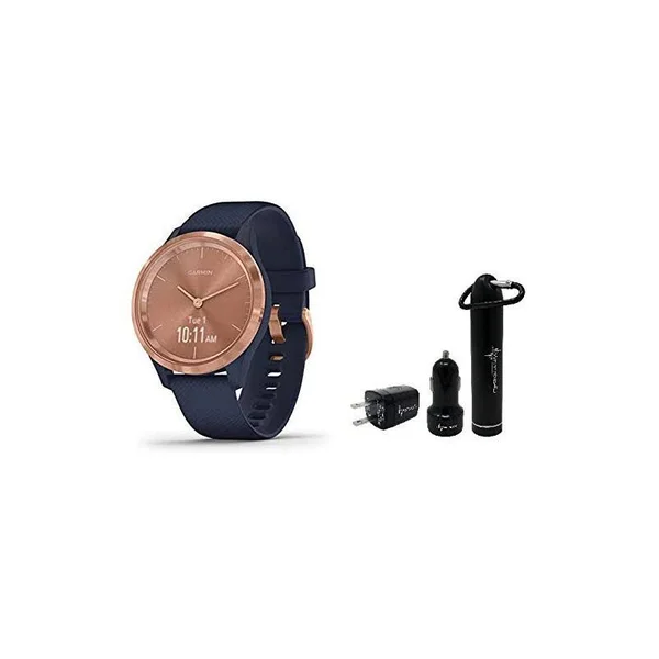 Garmin Vivomove 3S Hybrid Smartwatch and Wearable4U Power Pack Bundle Navy/Rose Gold