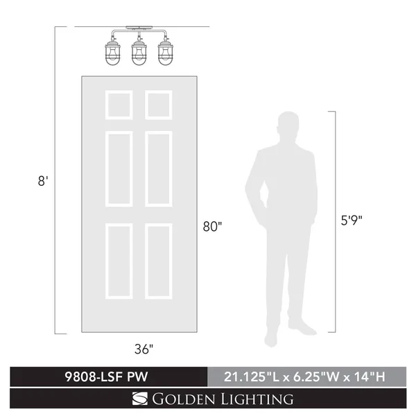Golden Lighting 9808-LSF PW Seaport - 3 Light Semi-Flush Mount in