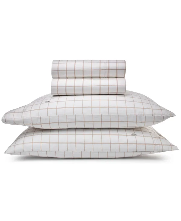 Lacoste Home Match Point Collection Sheet Set - Standard King - White, Terracotta