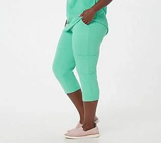 Denim & Co. Active French Terry Cargo Capri Pants, Size X-Large, Soft Jade