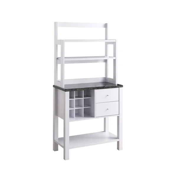 Benjara Bm208906 Wooden Frame Bakers Cabinet with 2 Drawers and Wine Rack - White