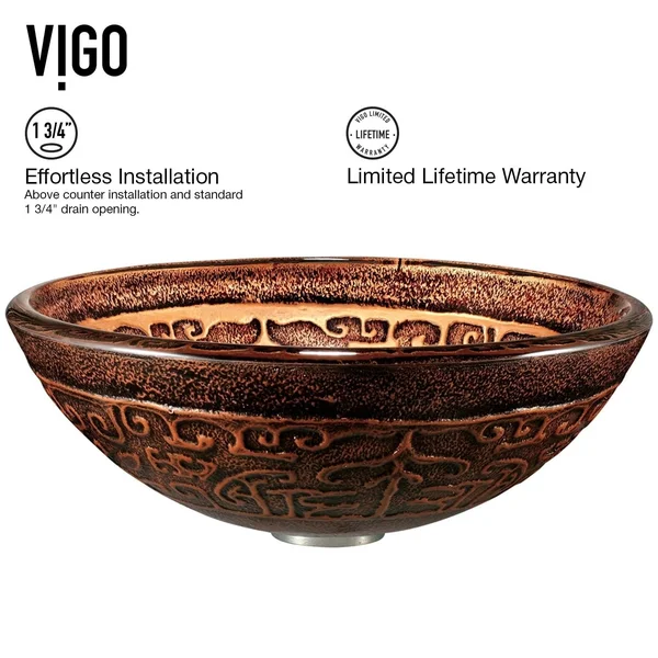 Vigo VGT371 Golden Greek Glass Vessel Sink and Linus Faucet Set in Antique Rubbed Bronze