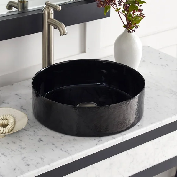 Native Trails Murano 16x22 Round Glass Bathroom Sink, Abyss, MG1616-AS