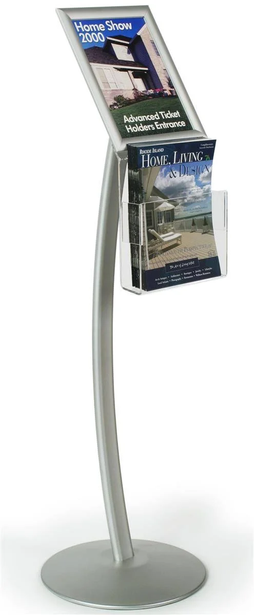 Sign Stand with Aluminum Snap Open Picture Frame and Clear Acrylic Brochure