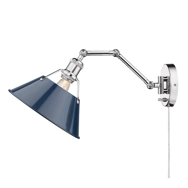 Golden Lighting 3306-A1W CH-NVY Orwell 1 Light Articulating Wall Sconce Chrome & Navy