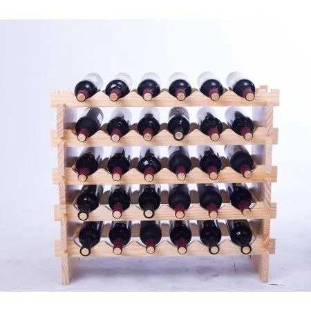 30 Bottle Solid Wood Wine Rack Modular Expandable Stackable Wine Storage Display Shelves