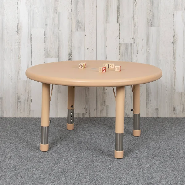 Lancaster Home 33 inch Round Plastic Height Adjustable Activity Table - School Table for 4 Natural - Beige