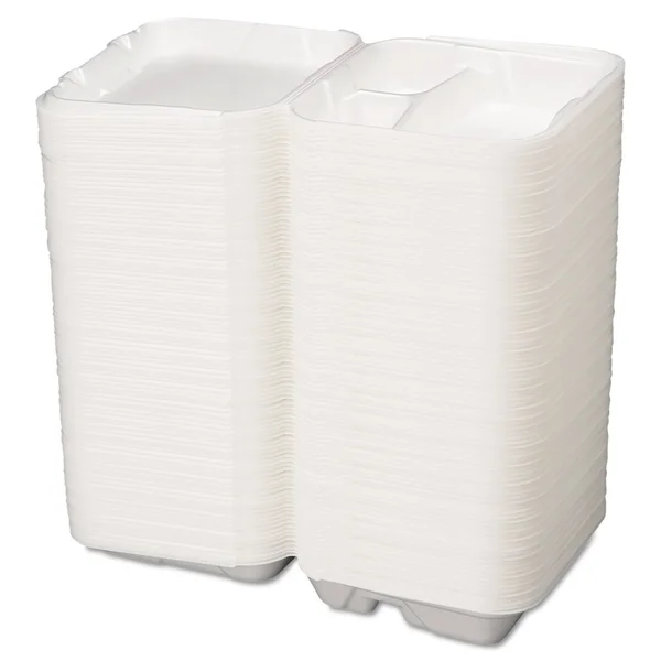 Genpak Foam Hinged Container - 3-compartment, White, 100 Containers (GNPSN203)
