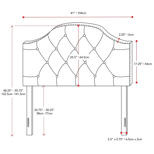CorLiving Calera Dark Grey Single/Twin Diamond Button Tufted Fabric Arched Panel Headboard