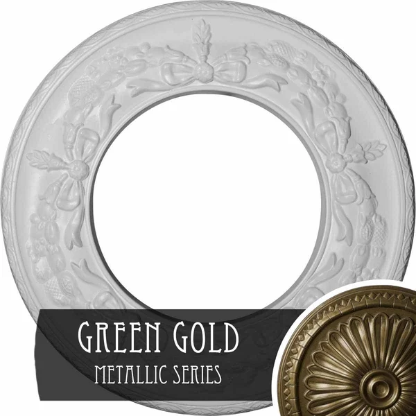 13 1/4x22OD x 7 1/8x22ID x 7/8x22P Salem Ceiling Medallion (Fits Canopies Up to 7 1/8x22) - Hand-Painted Green Gold