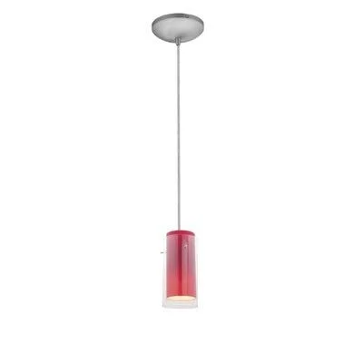 Nygaard 1 - Light Single Cylinder Pendant Wrought Studio Finish: Brushed Steel, Shade Color: Clear Outer Red Inner, Stem Type: R