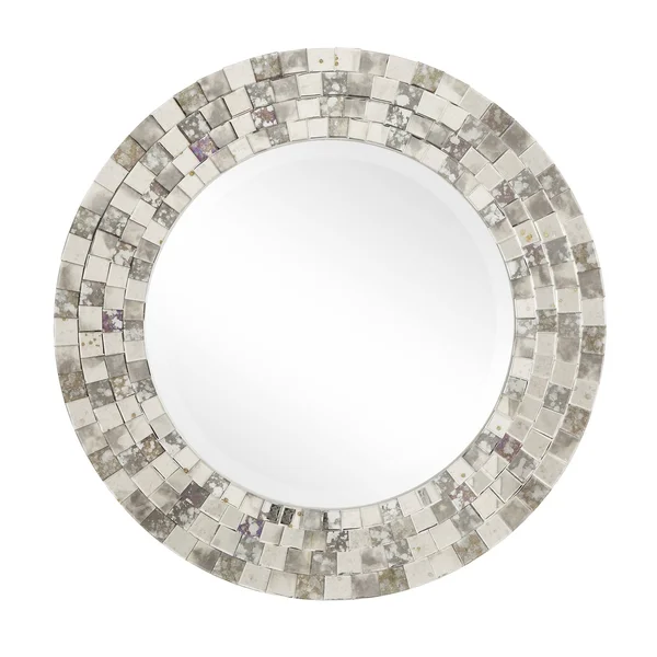 Inspire Q Palmer Frosted Tile Silver Finish Round Accent Wall Mirror by Bold - N/A