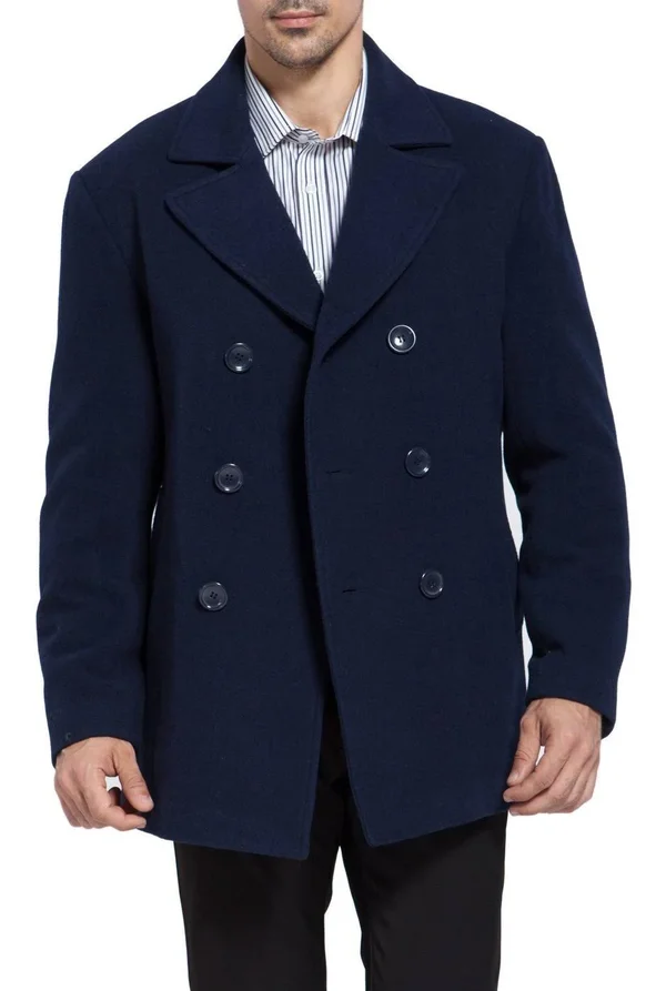 BGSD Men's Mark Classic Wool Blend Pea Coat XL - Navy