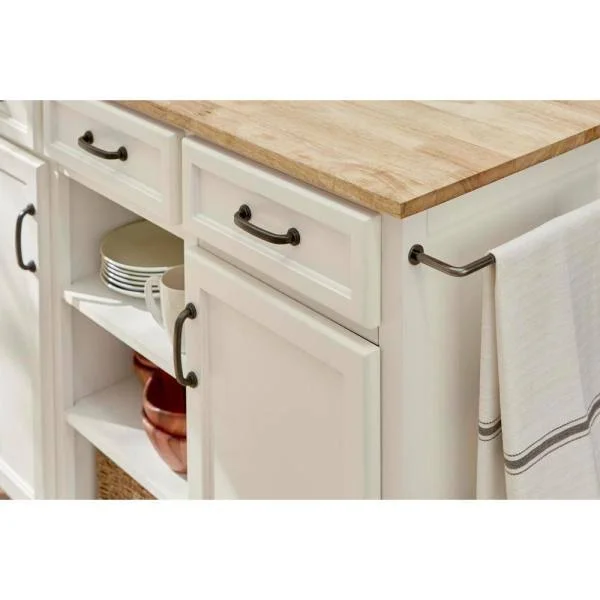 Home Decorators Collection Ivory Wood Kitchen Island with Natural Butcher Block