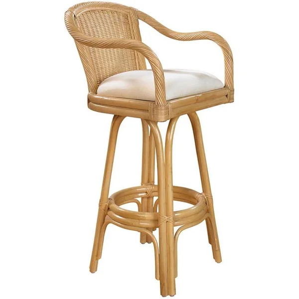 Key West Indoor Swivel Rattan & Wicker 24x22 Counterstool in Natural Finish - Hospitality Rattan Home 102-6101-NAT-C/SU-726