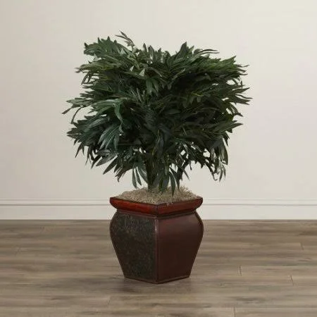 World Menagerie Double Bamboo Palm Floor Plant in Decorative Vase