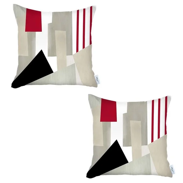 Red and Ivory Printed Pillow Covers - Set of 2