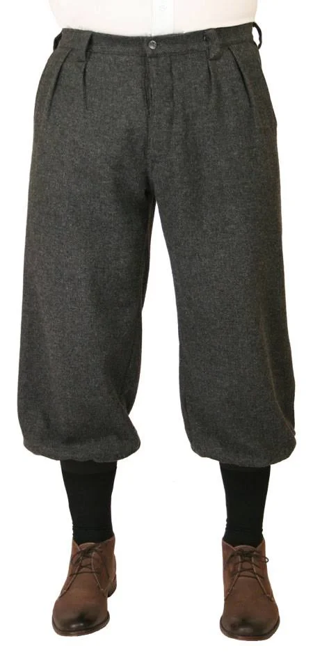 Mens Knickers - Gray Herringbone Tweed Victorian Mens Gray Herringbone Knicker (Big & Tall Size 50) - Dickens, Downton Abbe