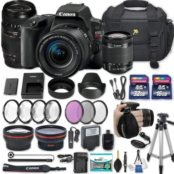 Canon Eos Rebel SL2 DSLR Camera with EF-S 18-55mm f/4-5.6 Is STM Lens + 70-300mm f/4-5.6 Lens + 2 Memory Cards + 2 Auxiliary Len