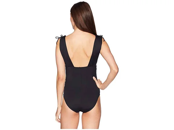 La Blanca Island Goddess Shirred One-Piece Swimsuit, Black, Women's, 6