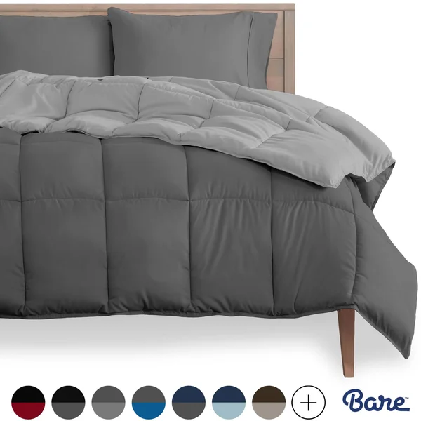 Bare Home Goose Down Alternative Reversible Comforter (Oversized King, Black/Grey)
