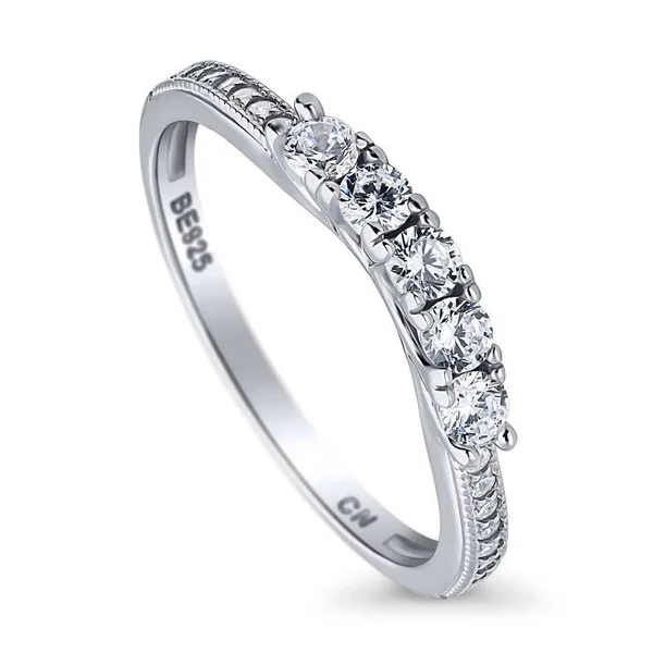 Berricle Sterling Silver Round Cubic Zirconia CZ 5-Stone Anniversary Wedding Curved Half Eternity Band Ring Size 7.5