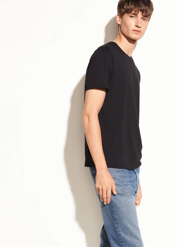 Vince Short Sleeve Pima Cotton Crew Neck Shirt - Black