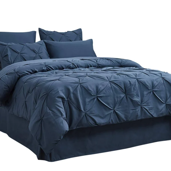 Bedsure Blue Comforter Set Queen - 8 Pieces Pintuck Bed in A Bag Queen, Navy Queen Bed Set with Comforters, Sheets, Pillowcases