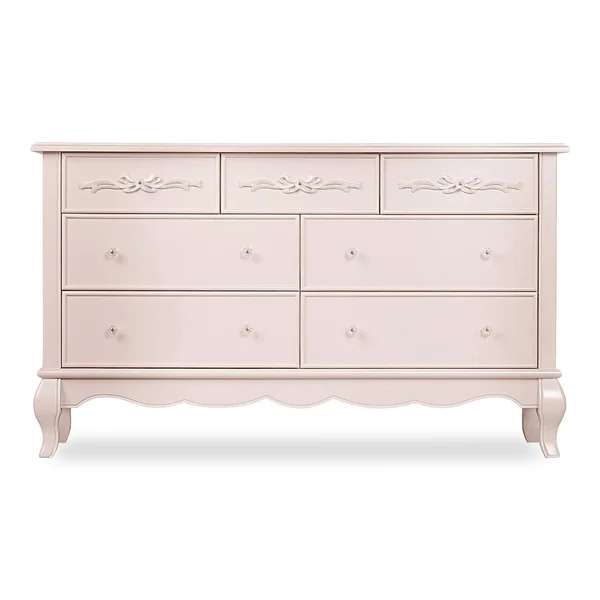 Evolur Aurora 7 Drawer Double Dresser - Blush Pink Pearl