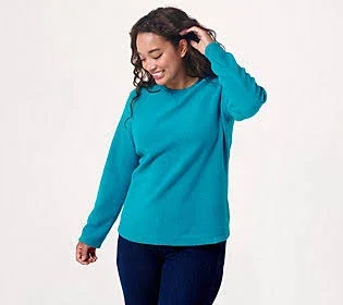Denim & Co. Baby Sherpa Crew Neck Sweatshirt - Size 2X, Rich Teal