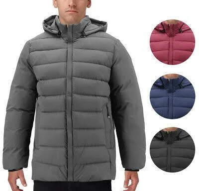 Mens Heavyweight Insulated Microfiber Removable Hood Quilted Zip Puffer Jacket - Charcoal - Microfiber - S