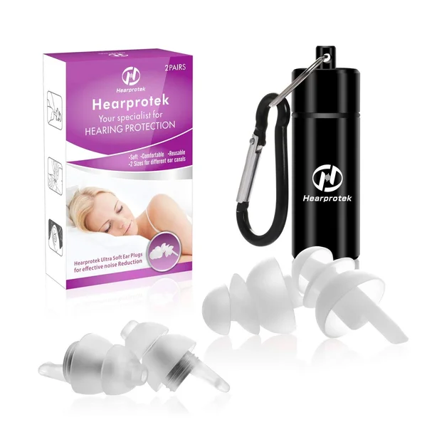 [2019 New Design] Sleeping Ear Plugs - Hearprotek 2 Pairs Ear Plugs (32db & 30db) Ultra Soft Noise Reduction and Hearing Prot