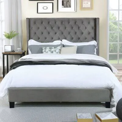 Keilson Tufted Upholstered Platform Bed Gold Flamingo Size: Queen - Color: Gray