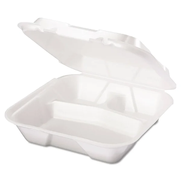 Genpak Foam Hinged Container - 3-compartment, White, 100 Containers (GNPSN203)