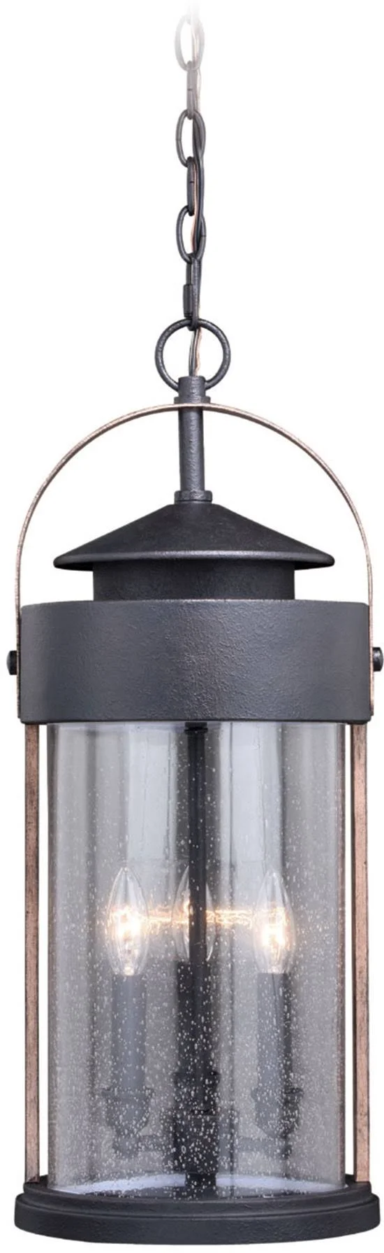 Vaxcel T0448 Cumberland Textured Dark Bronze and Burnished Oak Outdoor Pendant