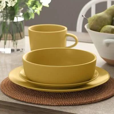 Wickham 16 Piece Dinnerware Set - Service for 4 Three Posts Color: Mustard Yellow
