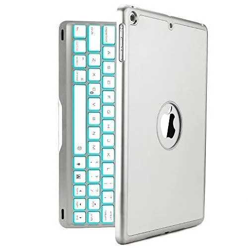 New iPad 2018 Keyboard Case - Iegrow New F8S 7 Colors LED Backlit iPad Keyboard with Protective Case Cover (Silver)