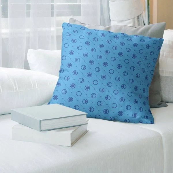 Two Color Moon Phases with Various Blues Throw Pillow - 14 x 14 - Teal & Navy Blue - Cotton