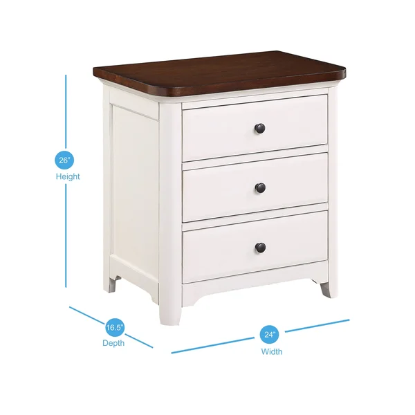 Kimball Two-Tone Nightstand by Greyson Living - Antique White with Brown Cherry Top