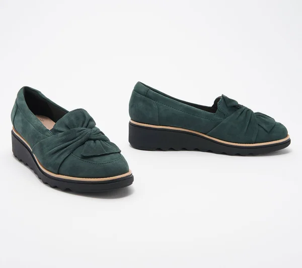 Clarks Collection Suede Slip-On Loafers - Sharon Dasher - Size 9 Medium, Emerald