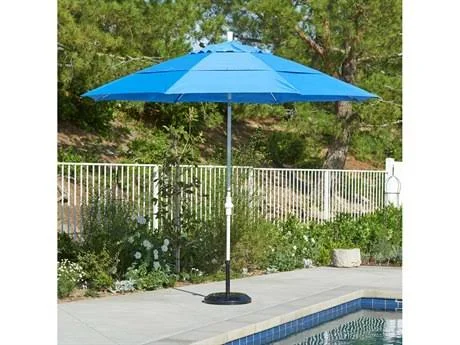 California Umbrella 11 ft. Matted Black Aluminum Market Patio Umbrella with Collar Tilt Crank Lift in Regatta Sunbrella