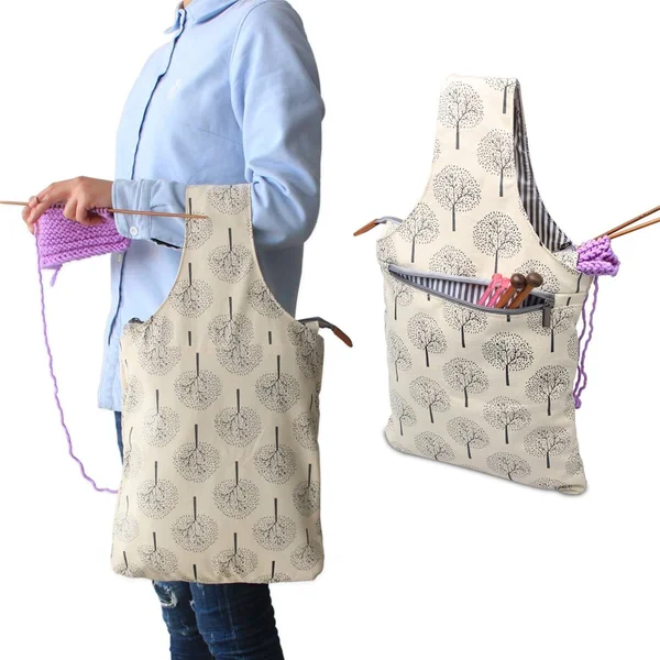 Teamoy Knitting Bag, Travel Canvas Yarn Tote Bag for Knitting Needles, Yarn and Crochet Supplies, Multipurpose, Perfect Size for