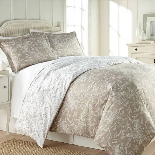 Southshore Fine Linens Reversible Down Alternative Floral Comforter and Sham Set - Taupe