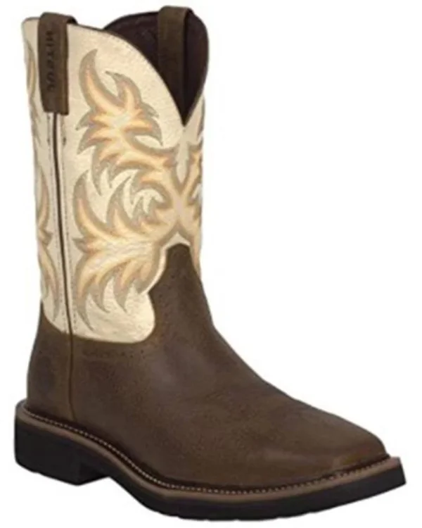 Justin Mens Stampede Sq Toe White Work Boot 7D