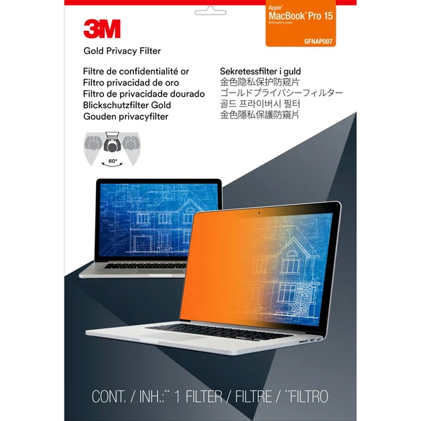 3M Gold Privacy Filter for Apple Macbook Pro 15x22 (2016 model or newer) with COMPLY Attachment System Notebook privacy filter