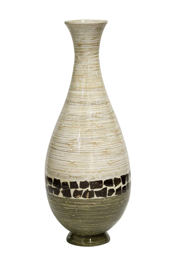 HomeRoots Distressed White Green 27 inch Spun Bamboo Floor Vase