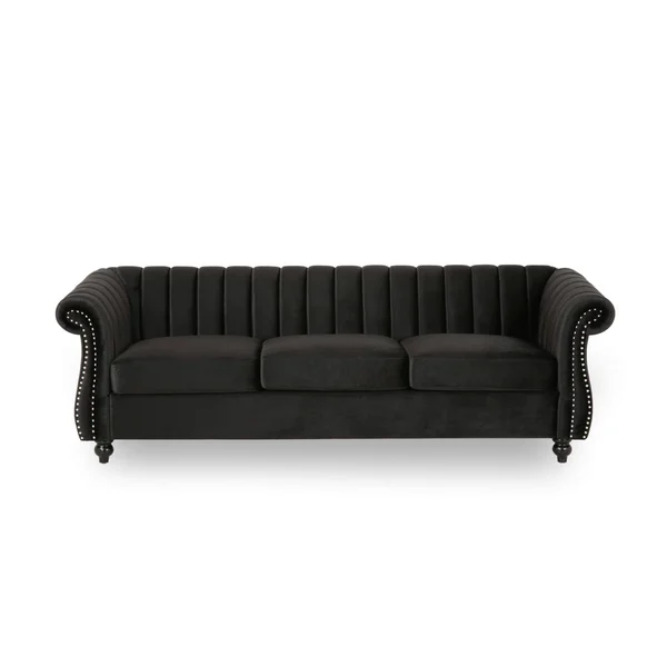 Christopher Knight Home Olga Velvet 3 Seater Sofa, Black, Dark Brown