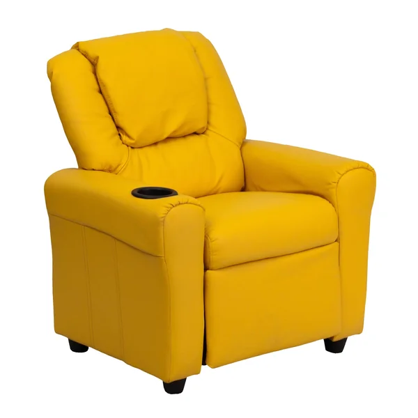 Lancaster Home Contemporary Yellow Vinyl Kids Recliner with Cup Holder and Headrest