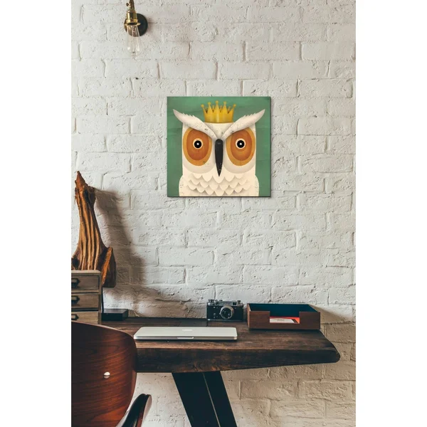 Epic Graffiti 'White Owl with Crown' by Ryan Fowler - Giclee Canvas Wall Art - 18 x 18
